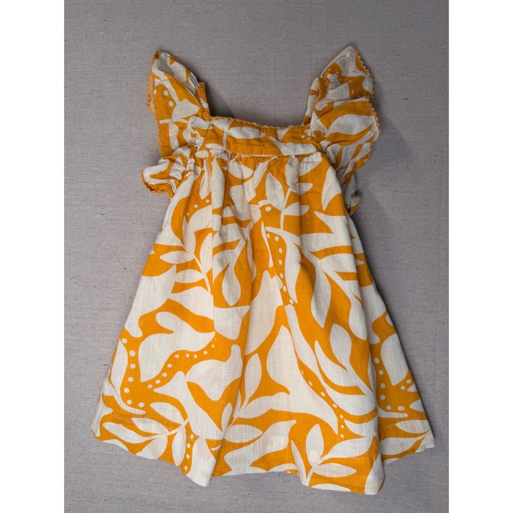 Baby GAP Orange Tropical Leaf Ruffle Smocked Cotton Dress 18-24 Months
